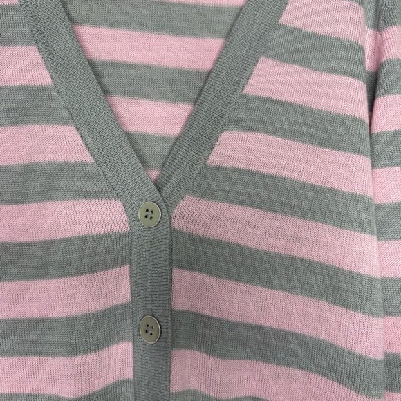 Haggar cardigan striped candy pink grey button up pockets soft sweater stripes - Picture 8 of 8